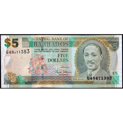 Барбадос 5 долларов 2007 - UNC