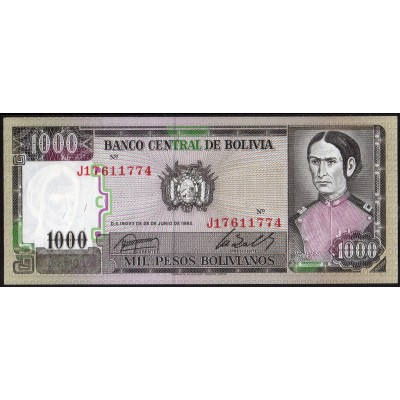 Боливия 1000 песо 1982 - UNC