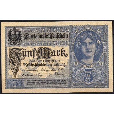 Германия 5 марок 1917 - UNC