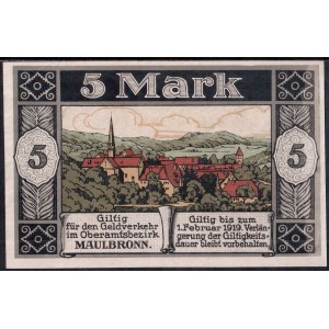 Маульбронн 5 марок 1918 - UNC
