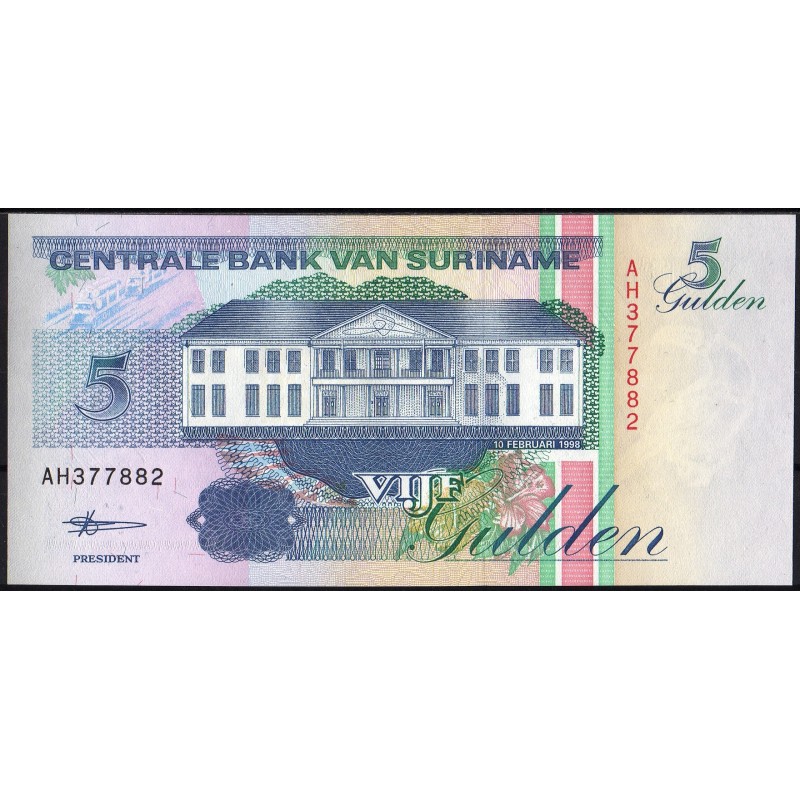 Купюра номиналом 5. Суринам 500 гульденов 1991. Банкнота Суринама 25 гульденов 1996.