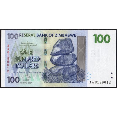 Зимбабве 100 долларов 2007 - UNC