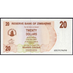 Зимбабве 20 долларов 2007 - UNC