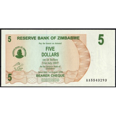 Зимбабве 5 долларов 2007 - UNC